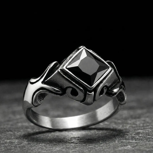 Gothic Princess Cut Black Crystal Ring