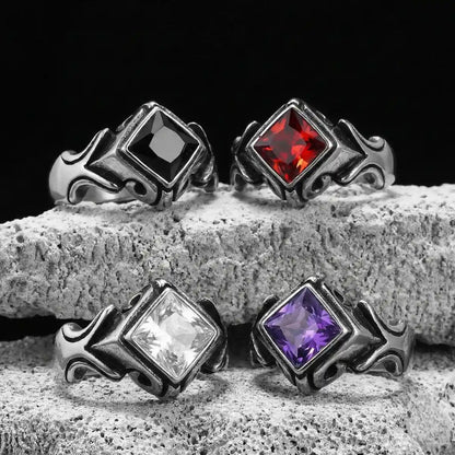 Gothic Princess Cut Crystal Ring Red Purple Black and White
