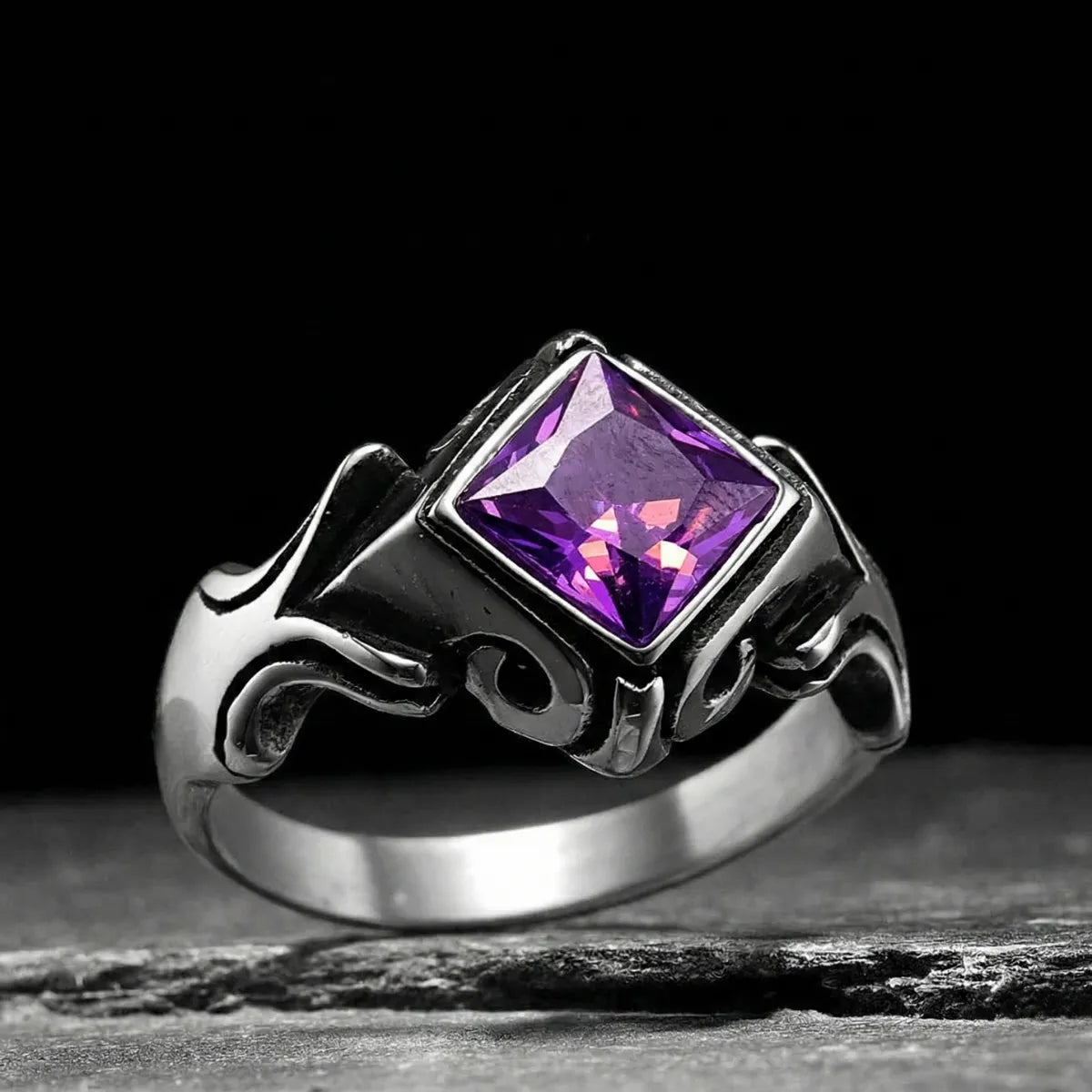 Gothic Princess Cut Purple Crystal Ring