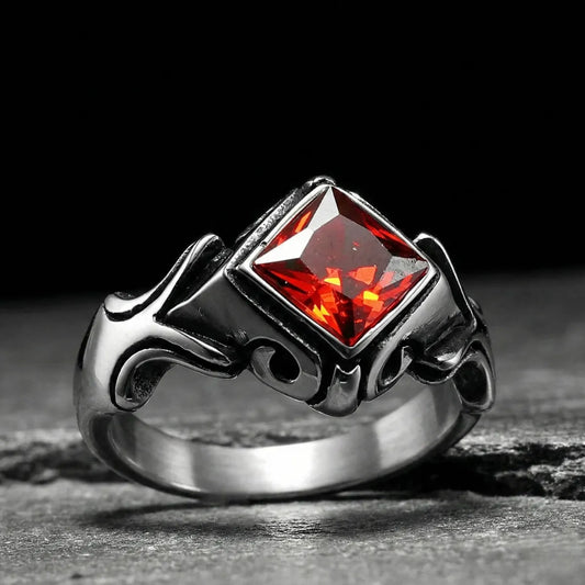 Gothic Princess Cut Red Crystal Ring
