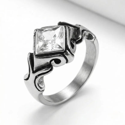 Gothic Princess Cut White Crystal Ring Close Up