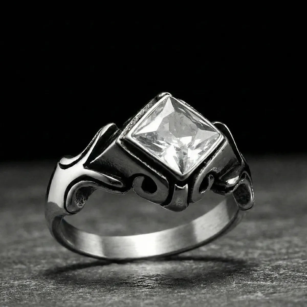 Gothic Princess Cut White Crystal Ring