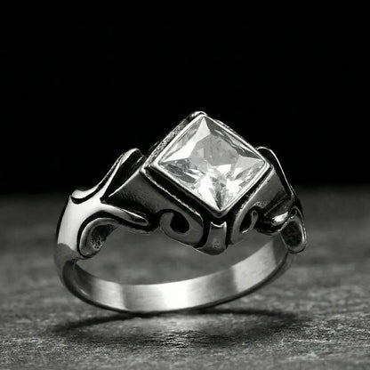 Gothic Princess Cut White Crystal Ring