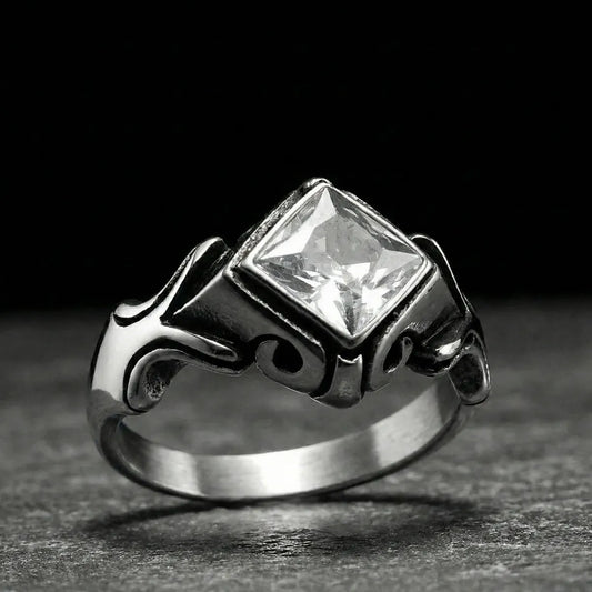 Gothic Princess Cut White Crystal Ring