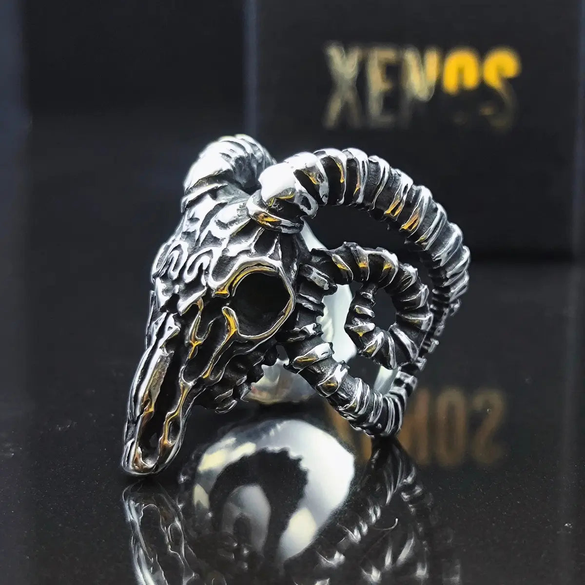 Gothic Ram Skull Ring Xenos Jewelry