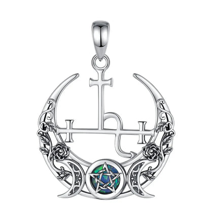 Gothic Rose Crescent Moon Lilith Sigil Necklace with Opal Pentagram Pendant Only