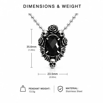 Gothic Rose Necklace Stainless Steel Dimension Diagram 33.5mm 1.32inch and 22.5mm 0.89inch