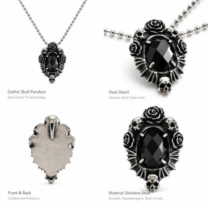 Gothic Rose Necklace Stainless Steel Multi Angle Product Feature Showcase