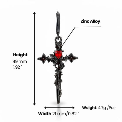 Gothic Rose and Thorn Cross Earrings Dimensions and Weight