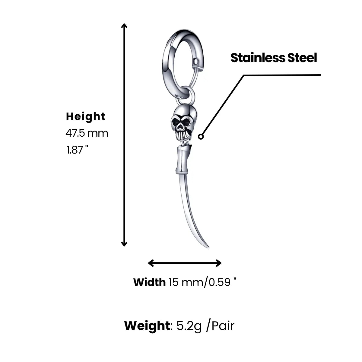 Gothic Skull Sword Drop Earrings Dimensions and Weight