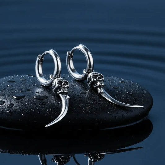 Gothic Skull Sword Drop Earrings
