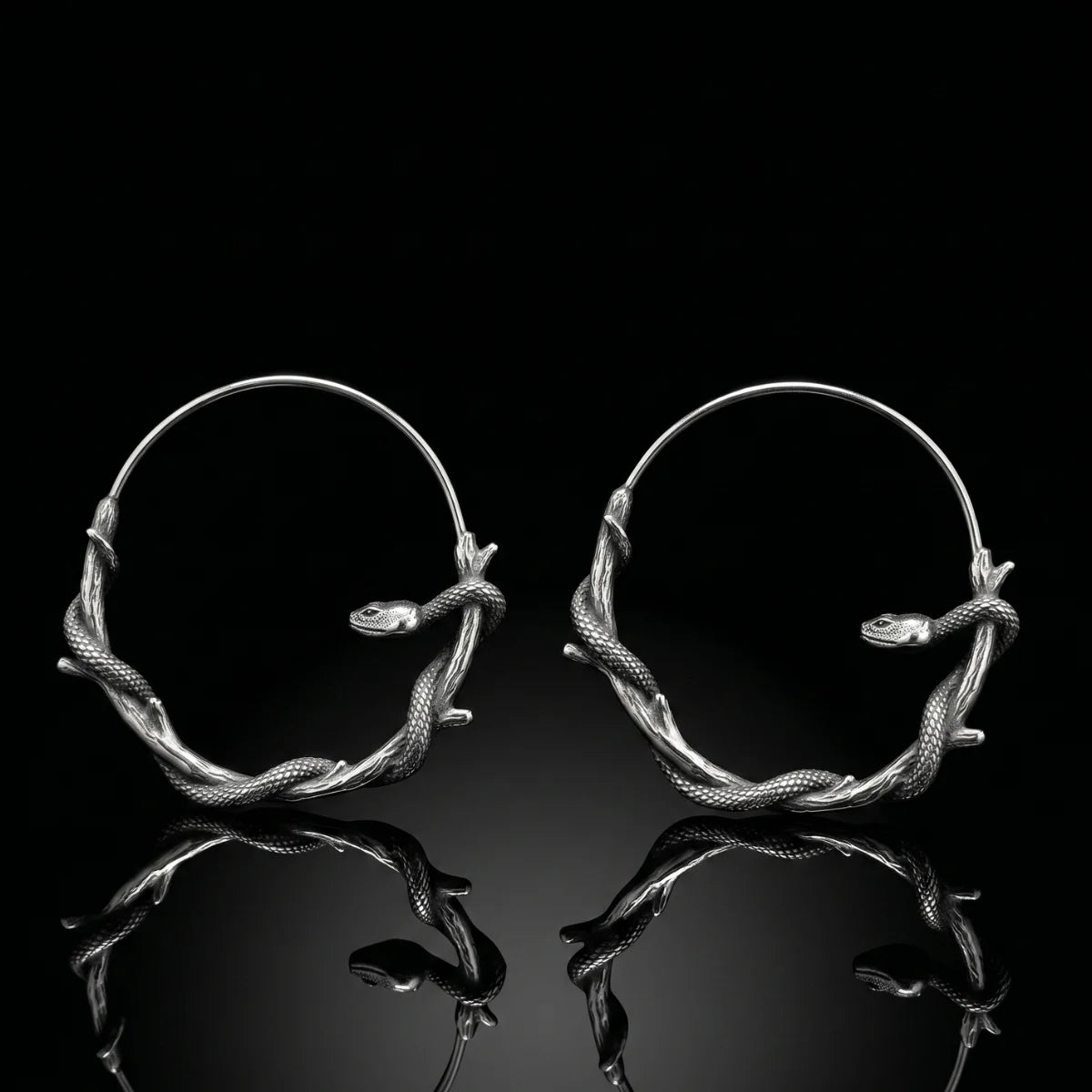 Gothic Snake Hoop Earrings Front Details