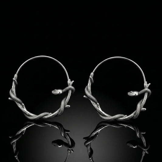 Gothic Snake Hoop Earrings Front Details
