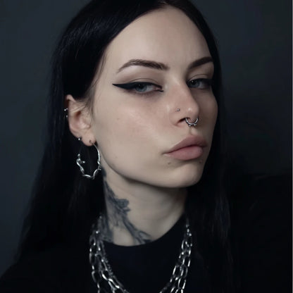 Gothic Snake Hoop Earrings Worn by Female Model