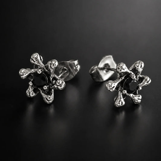 Gothic Star Stud Earrings Close Up Black Background