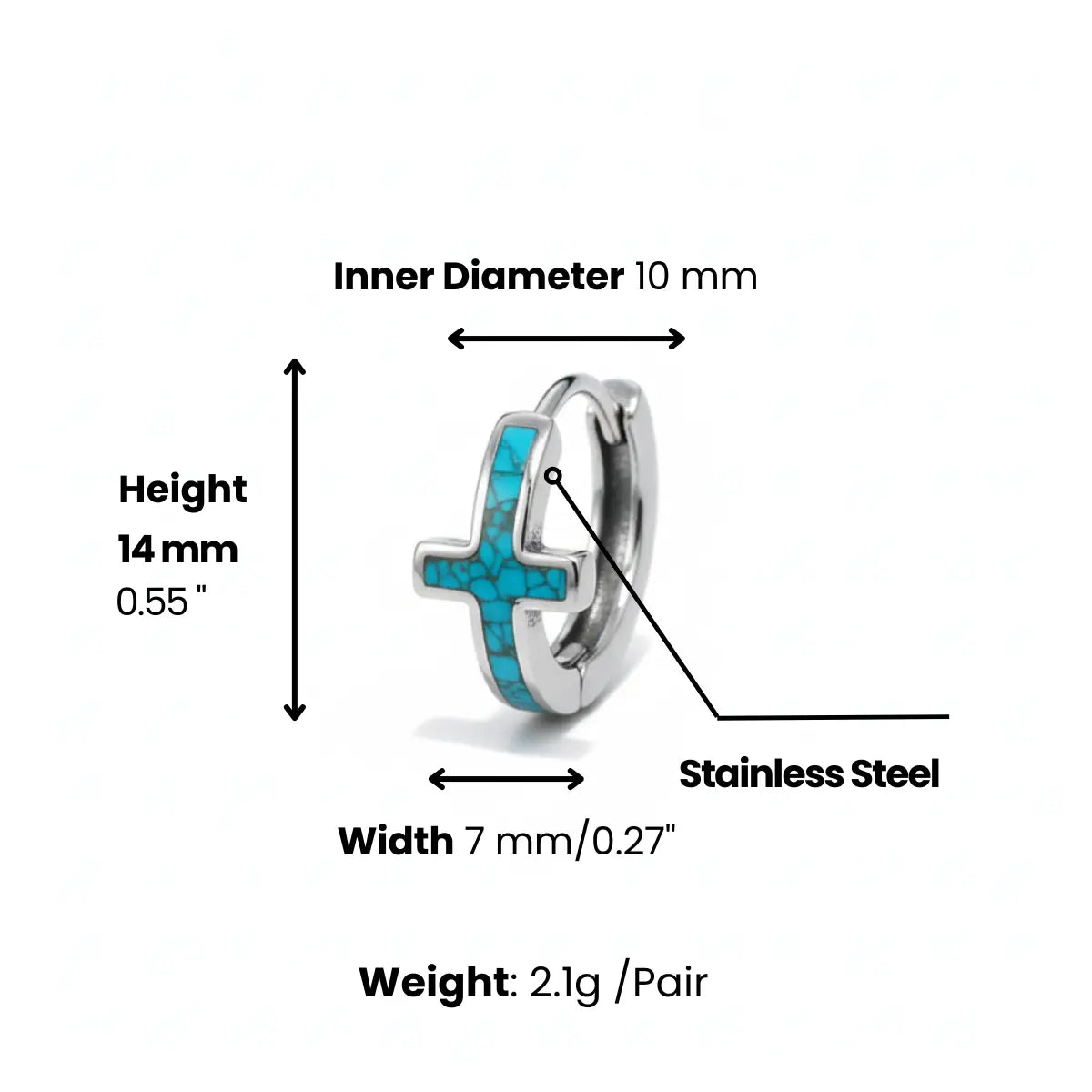 Gravel Inlay Cross Huggie Hoop Earrings Dimensions and Weight
