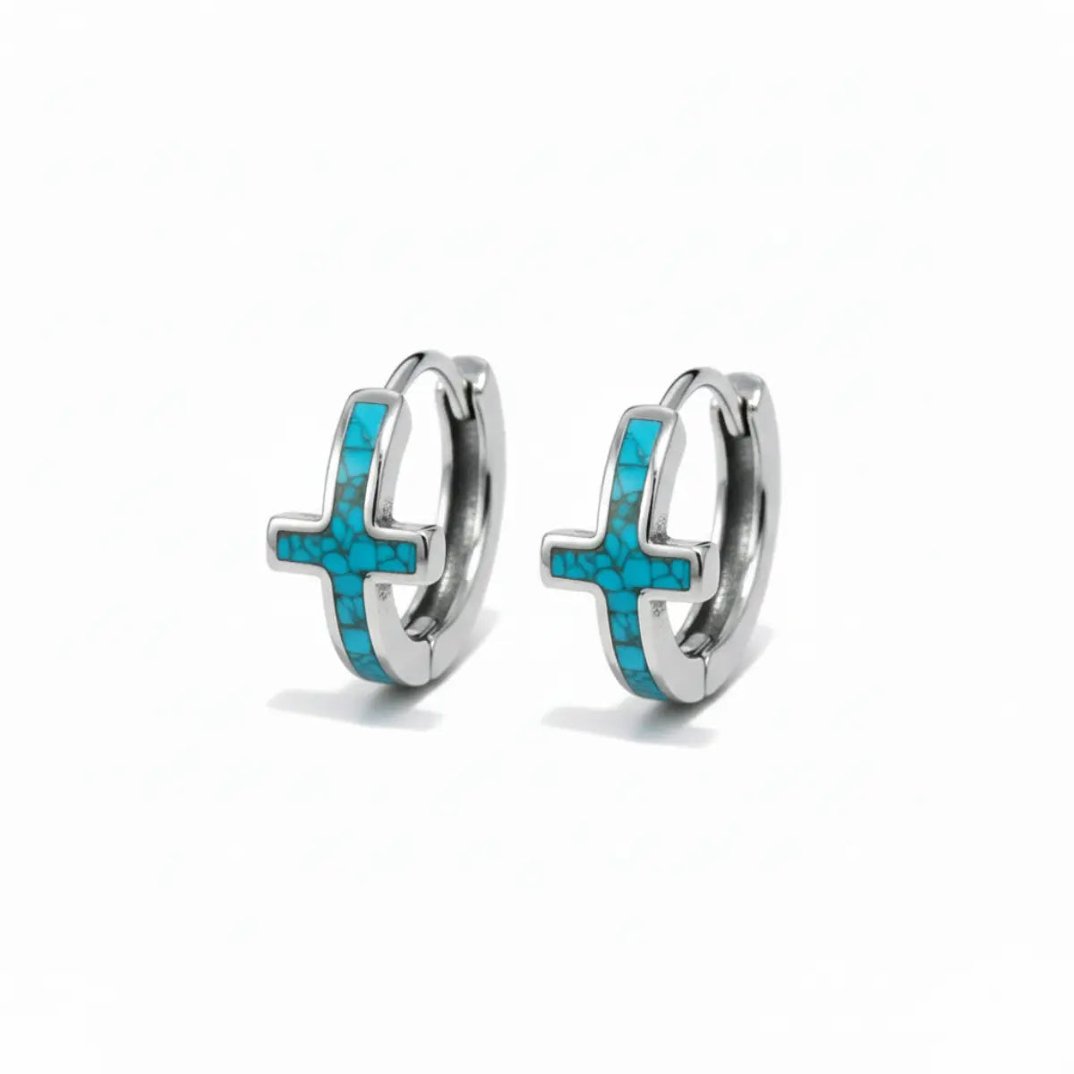 Gravel Inlay Cross Huggie Hoop Earrings Front