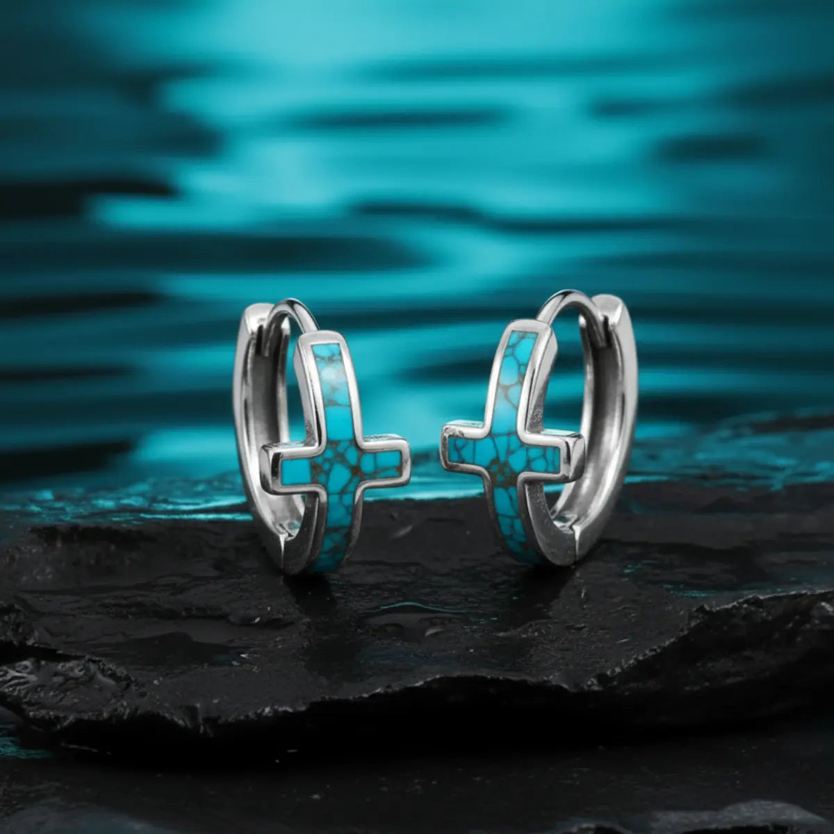 Gravel Inlay Cross Huggie Hoop Earrings