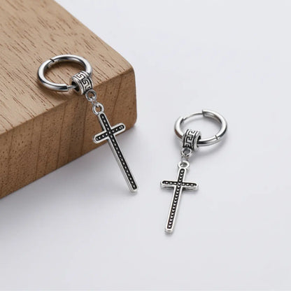 Greek Key Cross Dangle Earrings Side