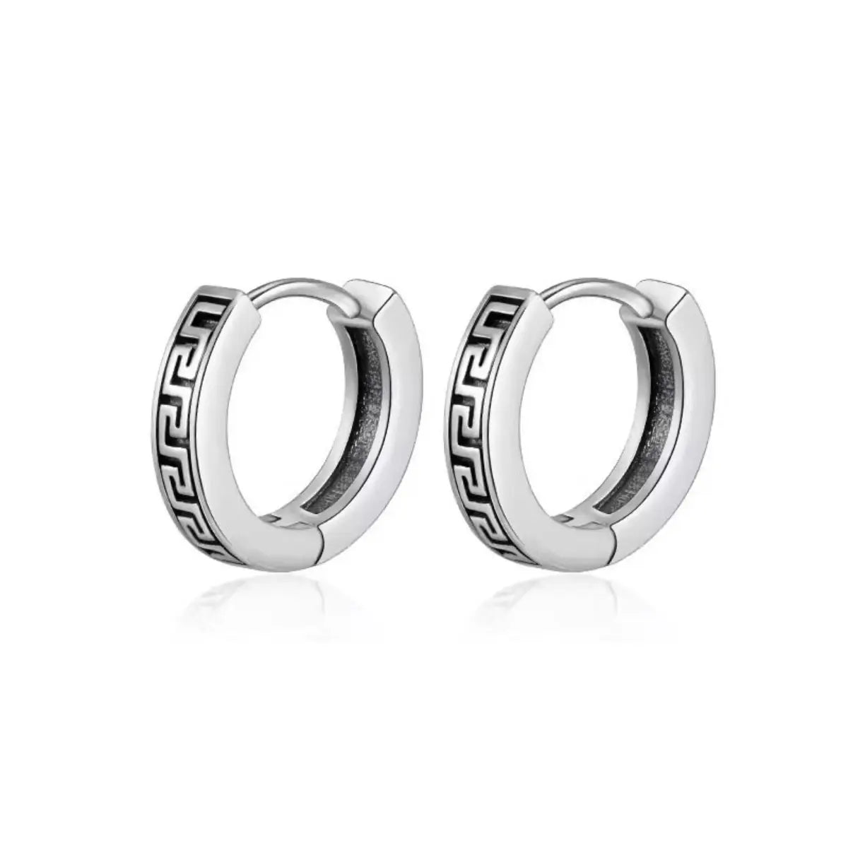Greek Key Hoop Earrings Silver Details