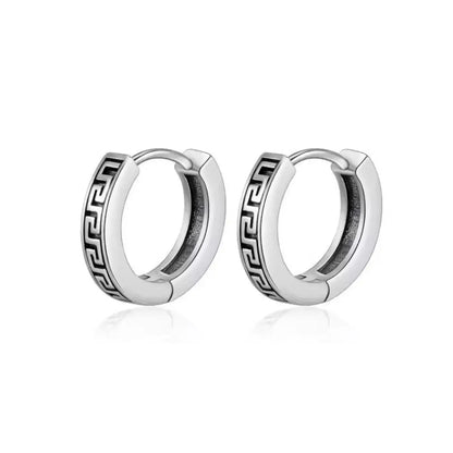 Greek Key Hoop Earrings Silver Details