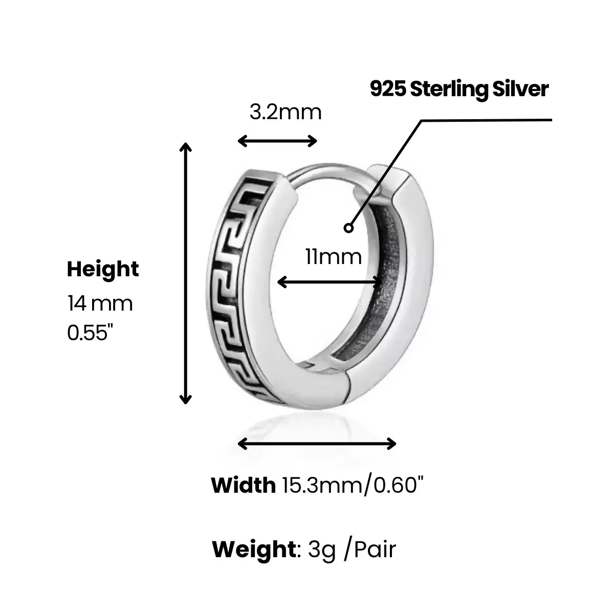 Greek Key Hoop Earrings Silver Dimensions And Weight