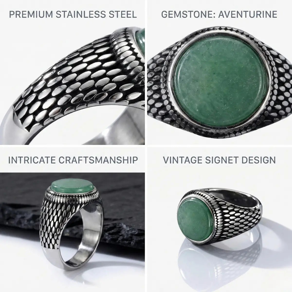 Green Aventurine Signet Ring Features
