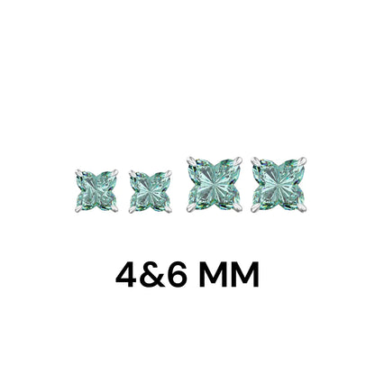 Green Diamond Stud Earrings Sterling Silver 4*6mm