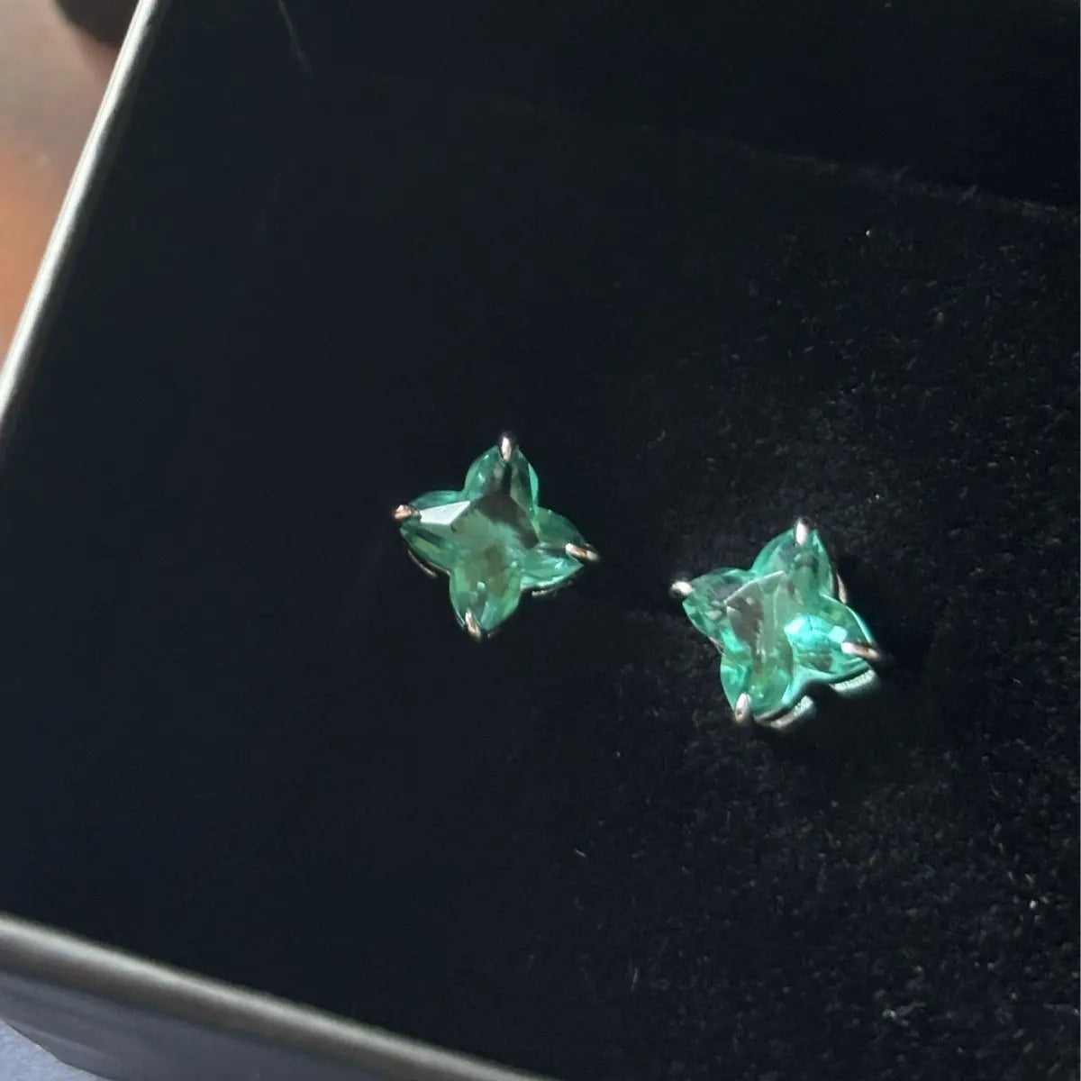 Green Diamond Stud Earrings Sterling Silver Presented in Box