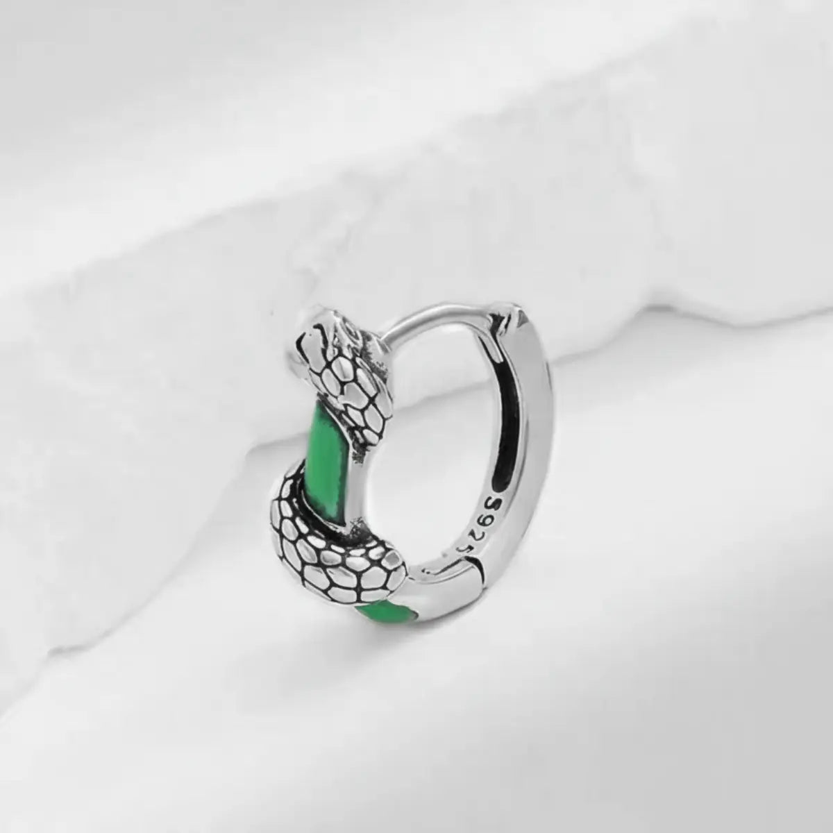 Green Enamel Snake Hoop Earrings Details