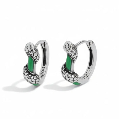 Green Enamel Snake Hoop Earrings Front