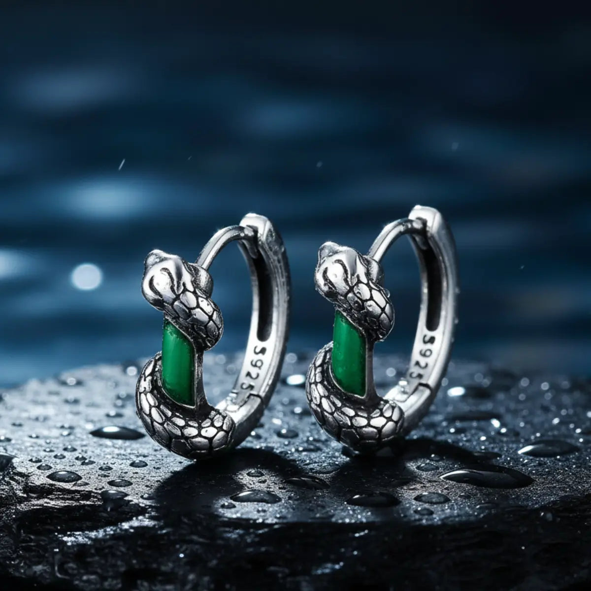 Green Enamel Snake Hoop Earrings
