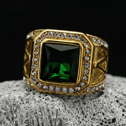 Green Masonic Ring Gold