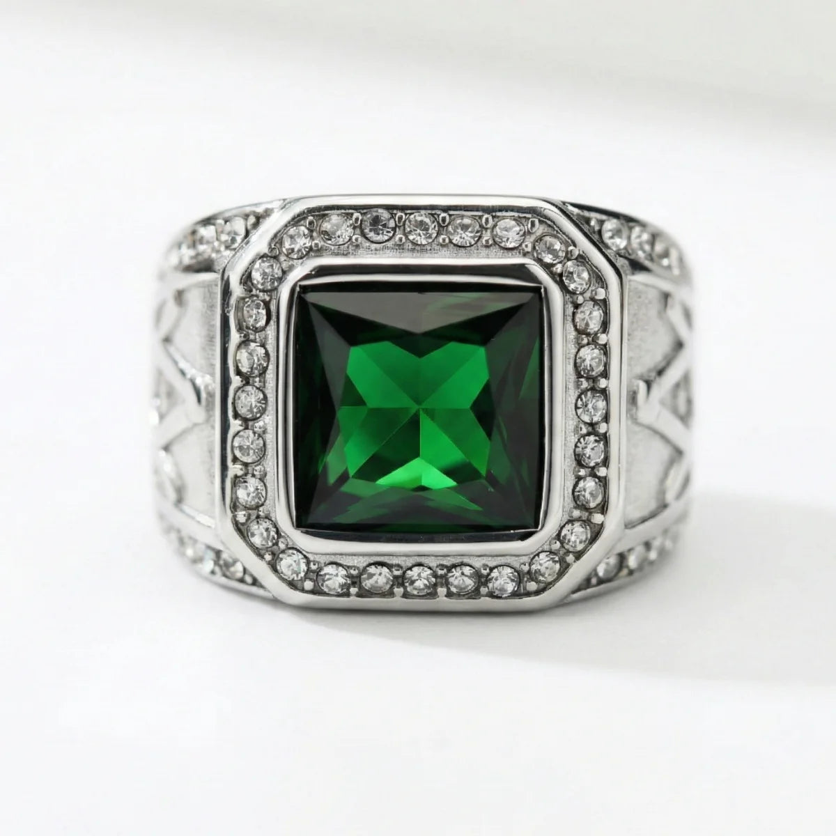 Green Masonic Ring Silver Details