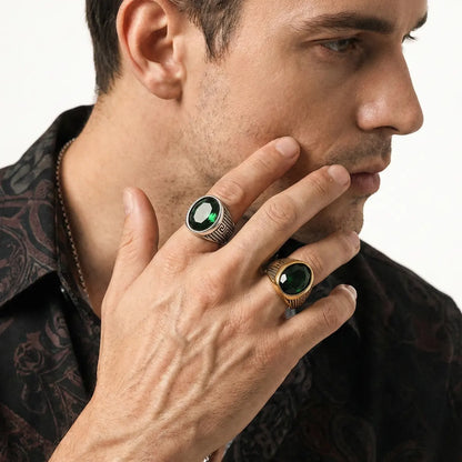 Green Stone Rings Worn by Male Model