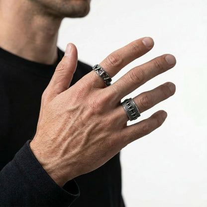 Grunge Band Ring Style A and B Worn by Male Model
