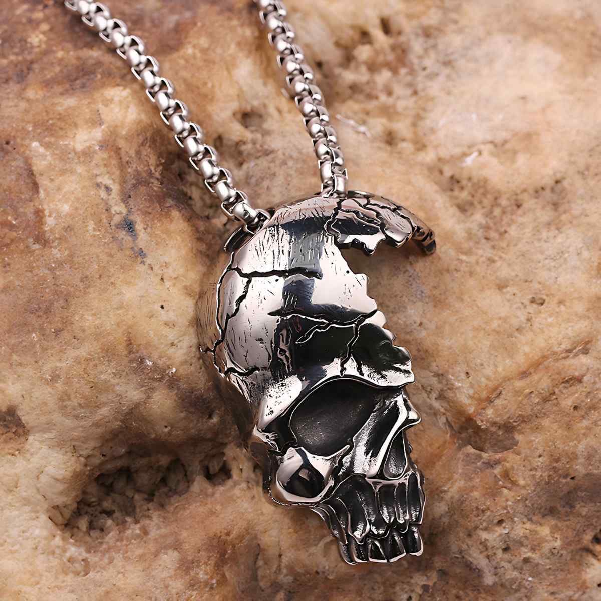 Half Skull Head Necklace Stainless Steel