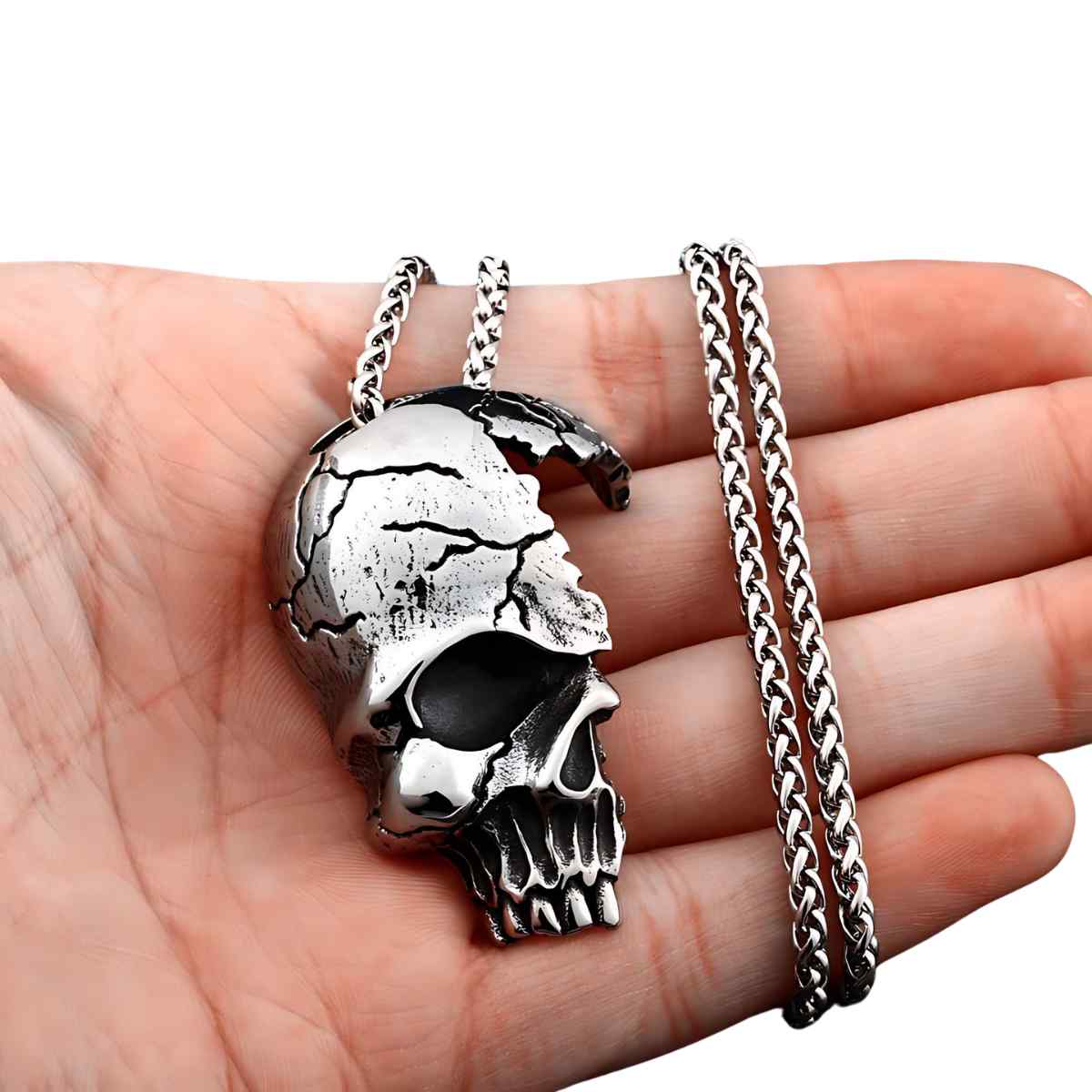 Half Skull Head Necklace Stainless Steel