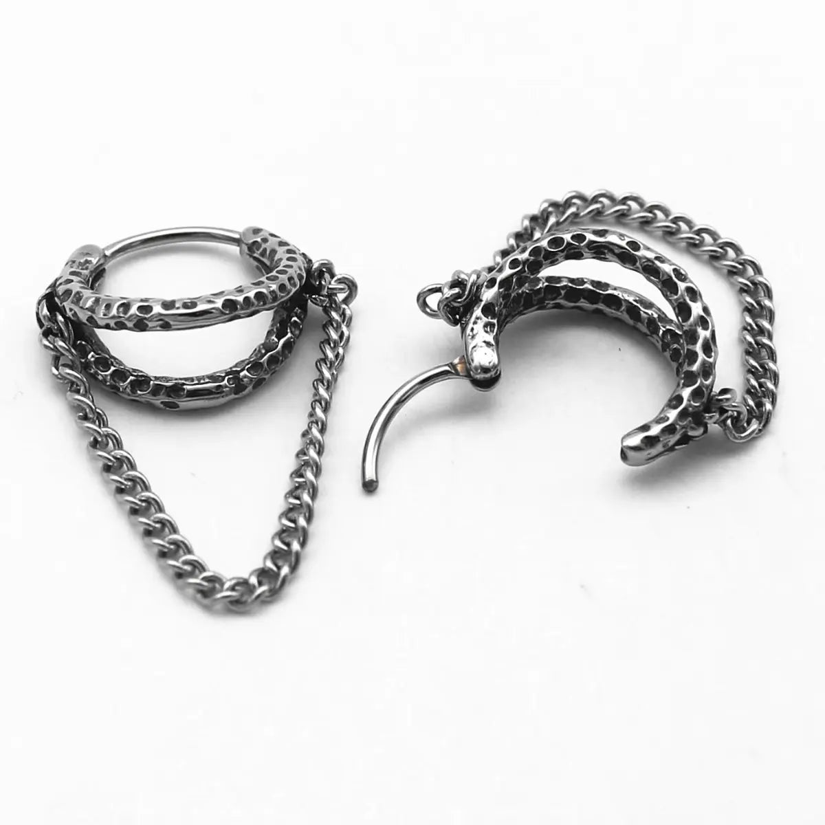 Hammered-Double-Hoop-Chain-Earrings-Side