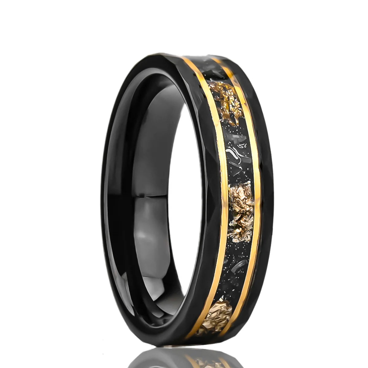 Hammered Gold Flake Tungsten Band 6mm Details