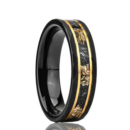 Hammered Gold Flake Tungsten Band 6mm Details
