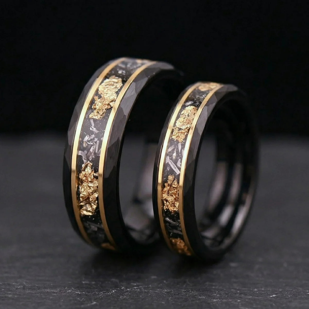 Hammered Gold Flake Tungsten Band 6mm & 8mm