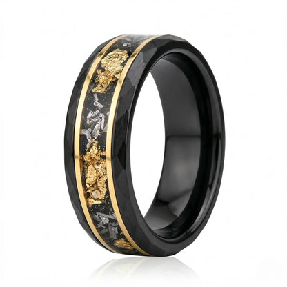 Hammered Gold Flake Tungsten Band 8mm Details