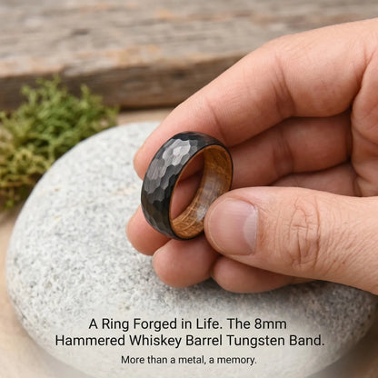 Hammered Whiskey Barrel Tungsten Ring Details
