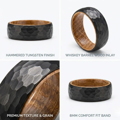 Hammered Whiskey Barrel Tungsten Ring Features