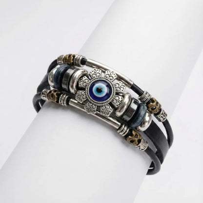 Handcrafted Leather Evil Eye Bracelet Close Up