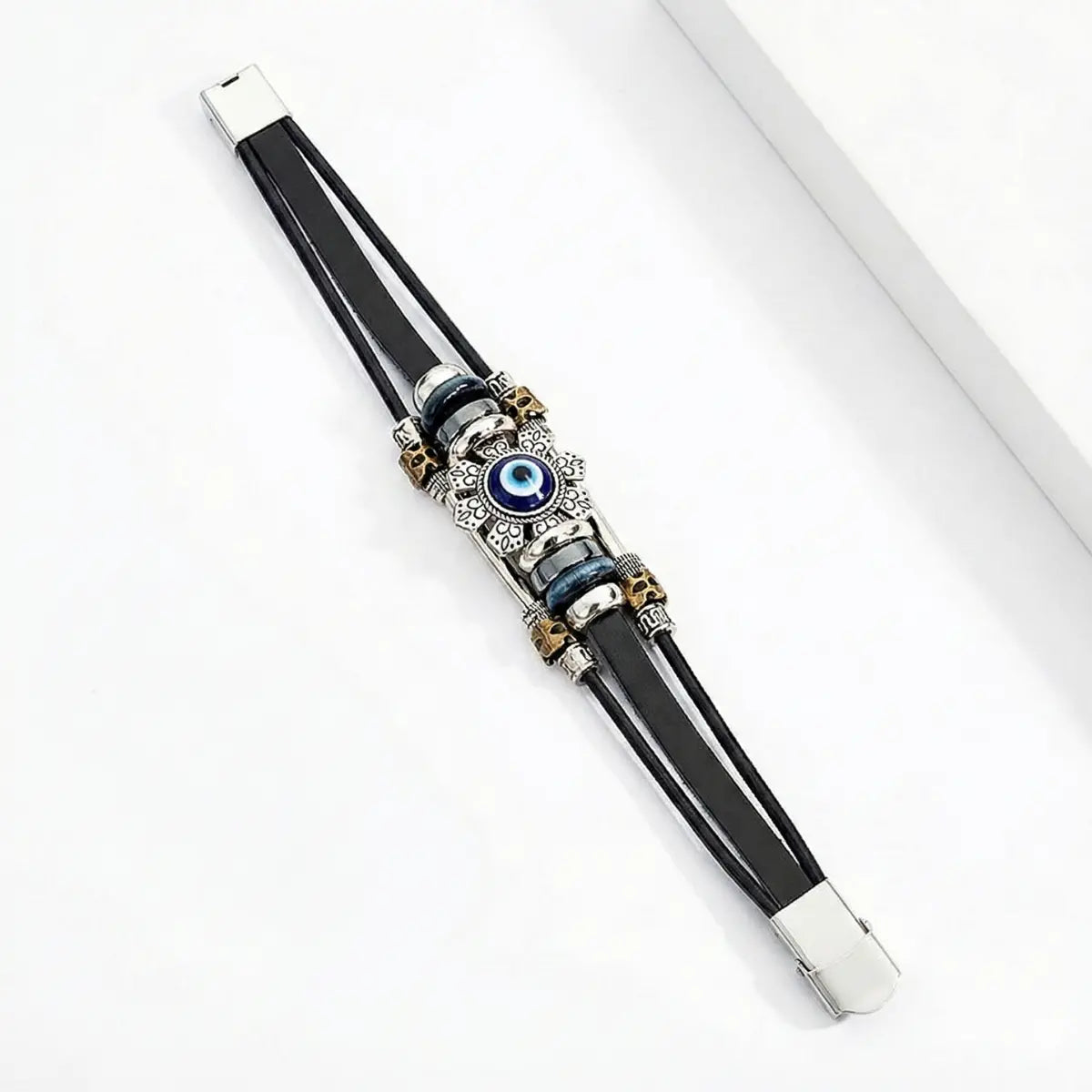 Handcrafted Leather Evil Eye Bracelet Front