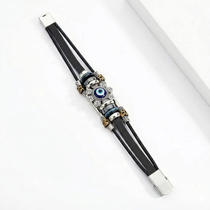 Handcrafted Leather Evil Eye Bracelet Front