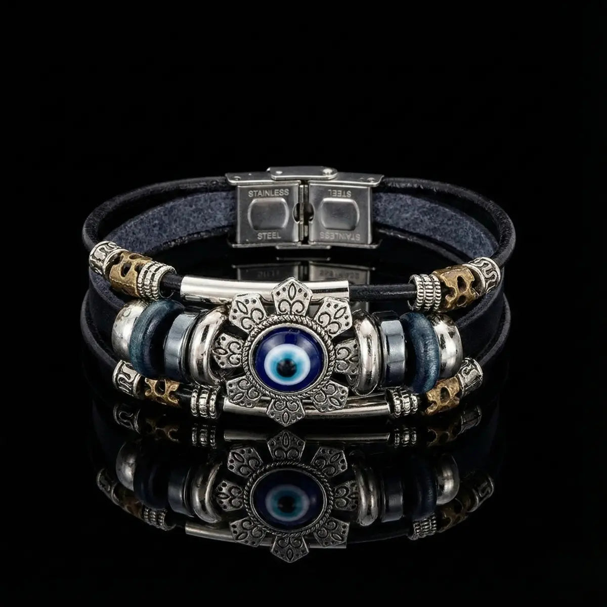 Handcrafted Leather Evil Eye Bracelet