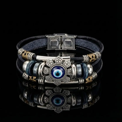 Handcrafted Leather Evil Eye Bracelet